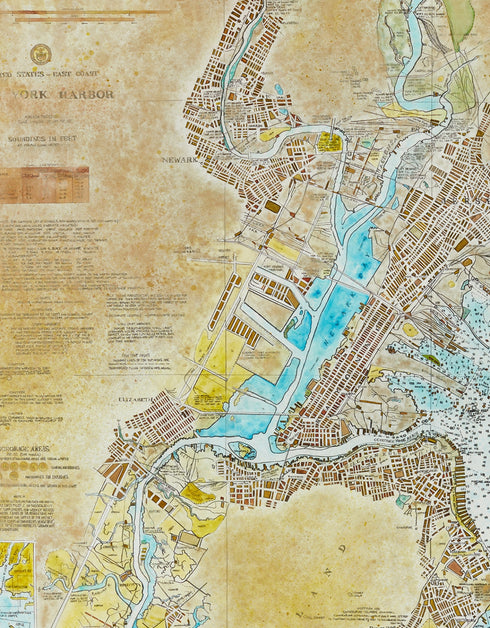 NEW YORK HARBOR NAUTICAL CHART | framed giclee on canvas print