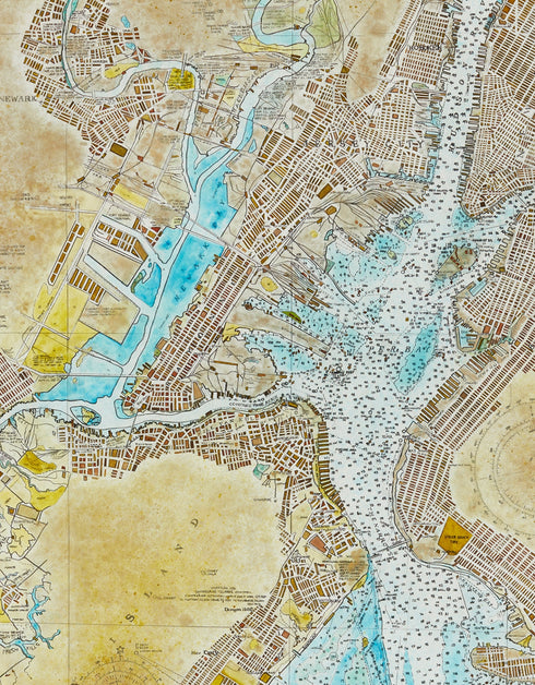 NEW YORK HARBOR NAUTICAL CHART | framed giclee on canvas print