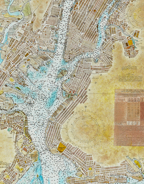 NEW YORK HARBOR NAUTICAL CHART | framed giclee on canvas print