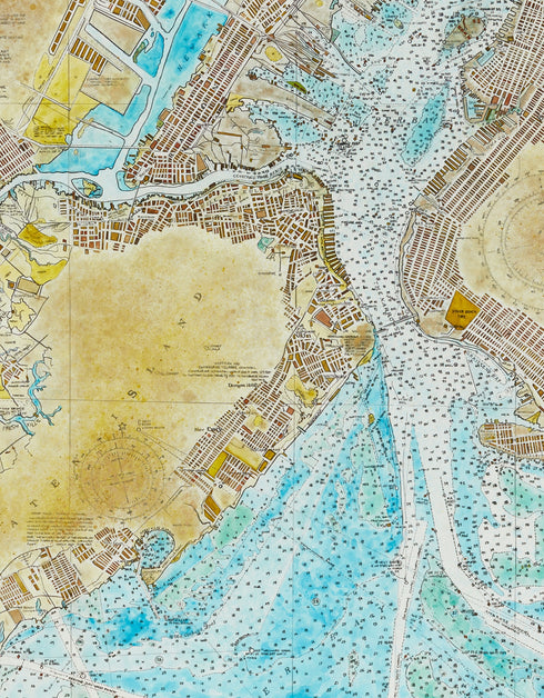 NEW YORK HARBOR NAUTICAL CHART | framed giclee on canvas print