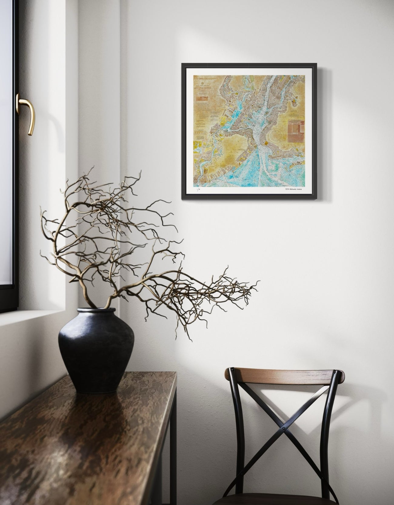 New York Harbor Nautical Chart is a Limited Edition Print by Seth B. Minkin, with intricate line work and rich colors, showcasing New York Harbor's detailed layout.