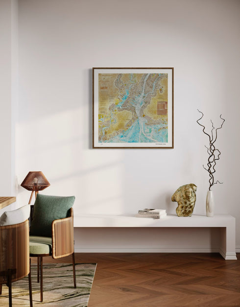 New York Harbor Nautical Chart is a Limited Edition Print by Seth B. Minkin, with intricate line work and rich colors, showcasing New York Harbor's detailed layout.