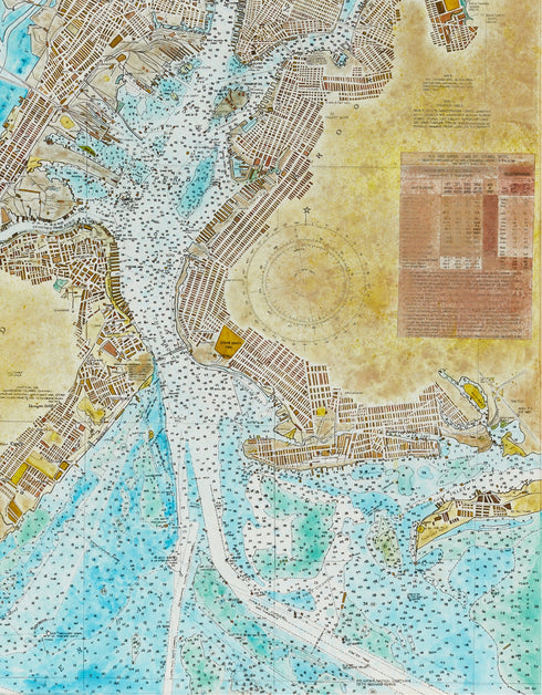 72"x72" nautical chart painting blending adventure and nostalgia with intricate lines and historical charm.