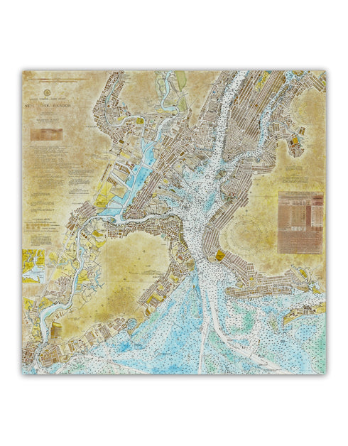 72"x72" nautical chart painting blending adventure and nostalgia with intricate lines and historical charm.