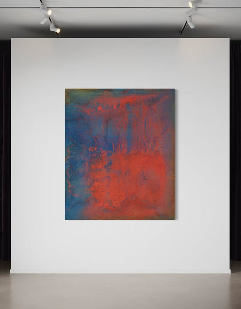 Vibrant painting with bold crimson, earthy warmth, and cobalt highlights, celebrating artistic expression and symphonic beauty.