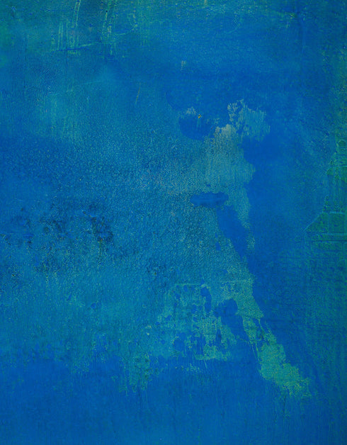 Photosynthesis is a Limited Edition Print by Seth B. Minkin, with bright cobalt blues, vibrant greens, and shimmering yellow undertones, capturing the artwork's depth.