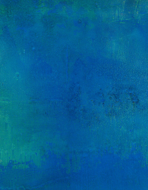 Photosynthesis is a Limited Edition Print by Seth B. Minkin, with bright cobalt blues, vibrant greens, and shimmering yellow undertones, capturing the artwork's depth.