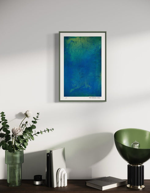 Photosynthesis is a Limited Edition Print by Seth B. Minkin, with bright cobalt blues, vibrant greens, and shimmering yellow undertones, capturing the artwork's depth.