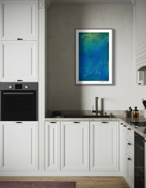 Photosynthesis is a Limited Edition Print by Seth B. Minkin, with bright cobalt blues, vibrant greens, and shimmering yellow undertones, capturing the artwork's depth.