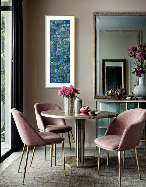 Sardine Tackle Box is a Limited Edition Print by Seth B. Minkin, with blues and greens, capturing the playful design and intricate details of sardines in a tackle box.