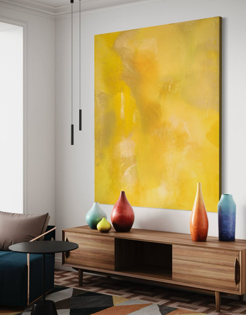 72"x60" vibrant painting with intense yellows, cobalt, and aquamarine, celebrating the joy and power of color.