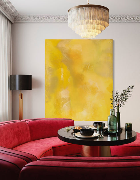 72"x60" vibrant painting with intense yellows, cobalt, and aquamarine, celebrating the joy and power of color.