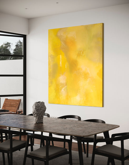 72"x60" vibrant painting with intense yellows, cobalt, and aquamarine, celebrating the joy and power of color.
