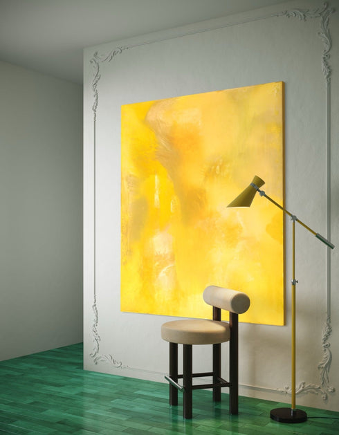 72"x60" vibrant painting with intense yellows, cobalt, and aquamarine, celebrating the joy and power of color.