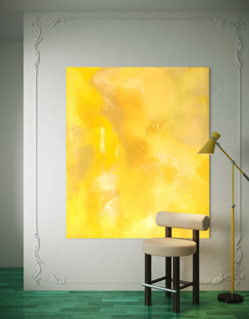 72"x60" vibrant painting with intense yellows, cobalt, and aquamarine, celebrating the joy and power of color.