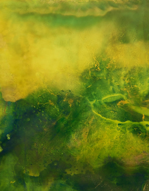 48"x60" painting with earthy tones and vibrant gold, depicting life's layered complexity and growth beneath the surface.