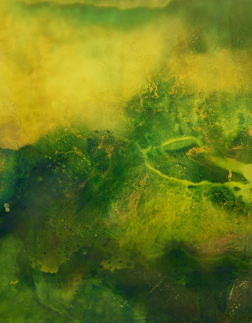 48"x60" painting with earthy tones and vibrant gold, depicting life's layered complexity and growth beneath the surface.