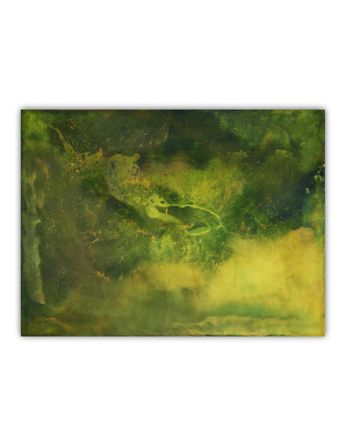 48"x60" painting with earthy tones and vibrant gold, depicting life's layered complexity and growth beneath the surface.