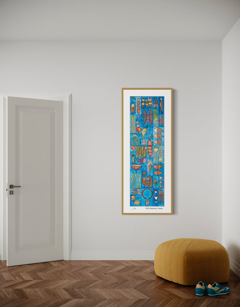 Tackle Box is a Limited Edition Print by Seth B. Minkin, with whimsical design and vibrant blues and greens, reflecting a playful nautical theme.