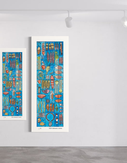 Tackle Box is a Limited Edition Print by Seth B. Minkin, with whimsical design and vibrant blues and greens, reflecting a playful nautical theme.