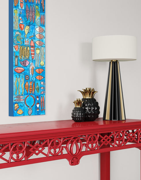 Whimsical painting with nautical charm, featuring sardines and marine elements in bright, engaging colors.