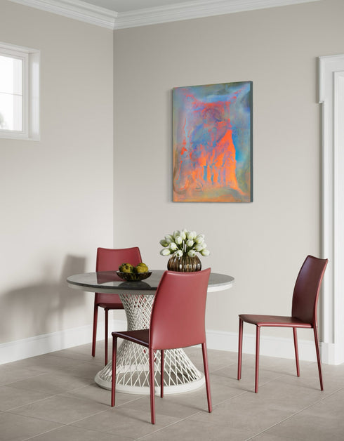 Compact painting celebrating earth, fire, water, and air with vivid colors and dynamic contrasts.