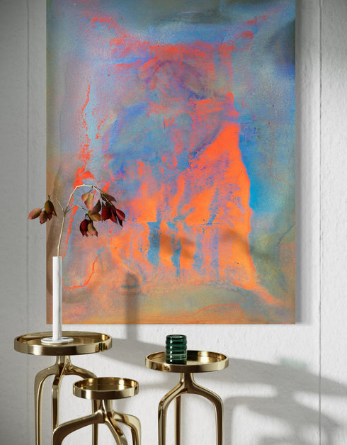 Compact painting celebrating earth, fire, water, and air with vivid colors and dynamic contrasts.