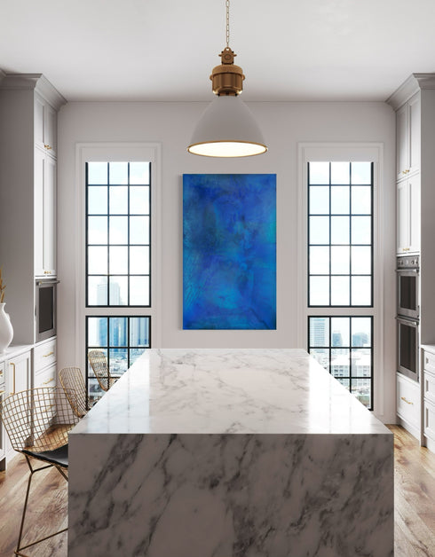 Versatile painting with golds, cobalt, and metallic pigments, celebrating water's beauty and its benefits to our overall well-being.