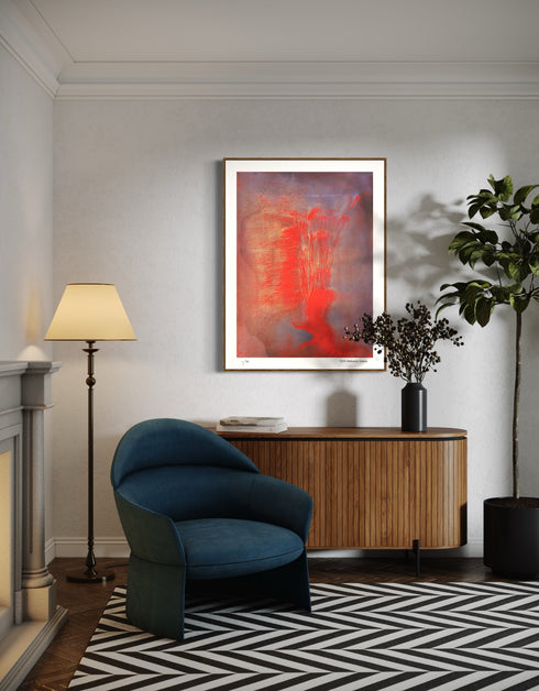 Volcano is a Limited Edition Print by Seth B. Minkin, with fiery reds, oranges, and blacks, capturing explosive energy and dynamic composition.