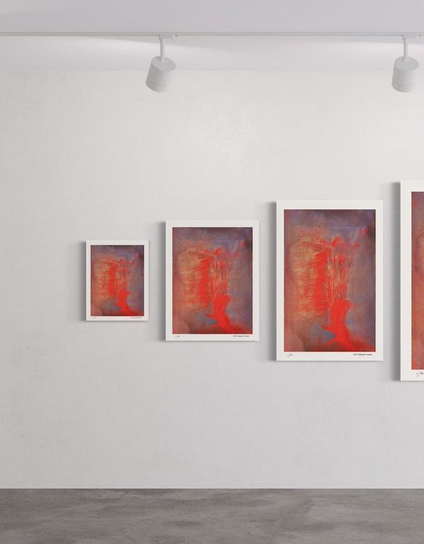 Volcano is a Limited Edition Print by Seth B. Minkin, with fiery reds, oranges, and blacks, capturing explosive energy and dynamic composition.