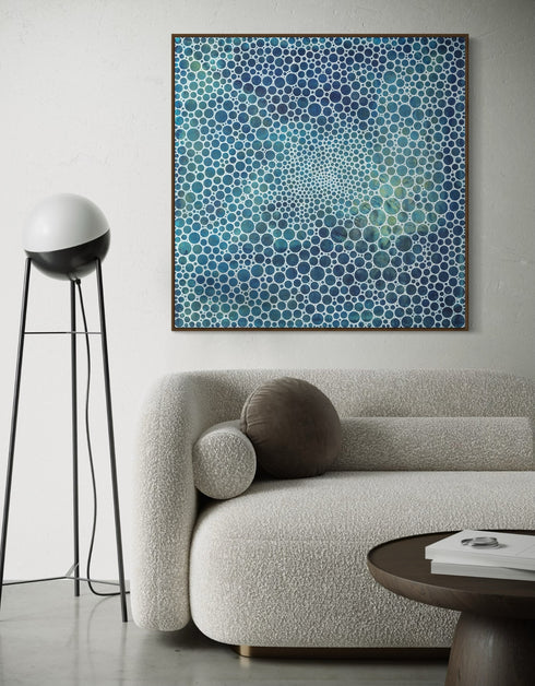 WHITE CIRCLES DEEP OCEAN | framed giclee on canvas print