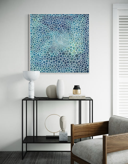 WHITE CIRCLES DEEP OCEAN | framed giclee on canvas print