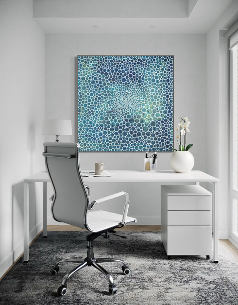 WHITE CIRCLES DEEP OCEAN | framed giclee on canvas print