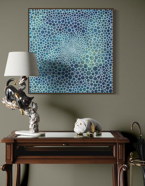 WHITE CIRCLES DEEP OCEAN | framed giclee on canvas print