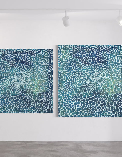 WHITE CIRCLES DEEP OCEAN | framed giclee on canvas print