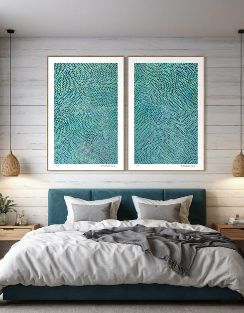 White Scales is a Limited Edition Print by Seth B. Minkin, with detailed white lines and scales, reflecting sophisticated and whimsical design.