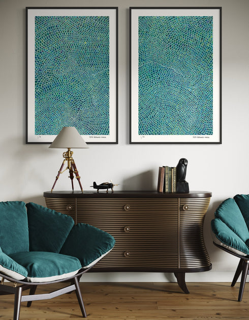 White Scales is a Limited Edition Print by Seth B. Minkin, with detailed white lines and scales, reflecting sophisticated and whimsical design.
