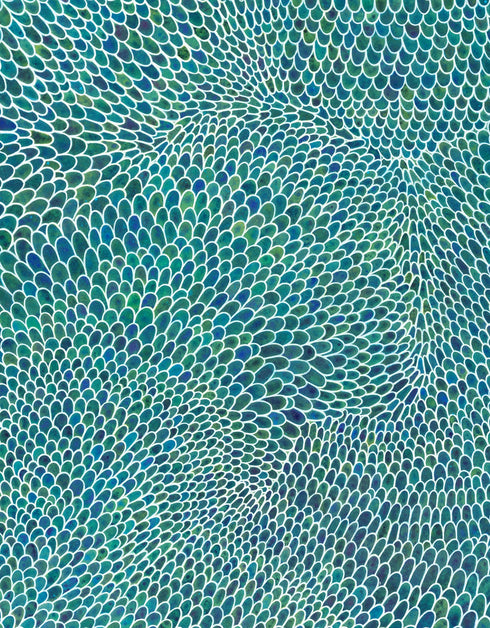 Diptych with intricate white lines and scales, offering a sophisticated and whimsical visual rhythm.