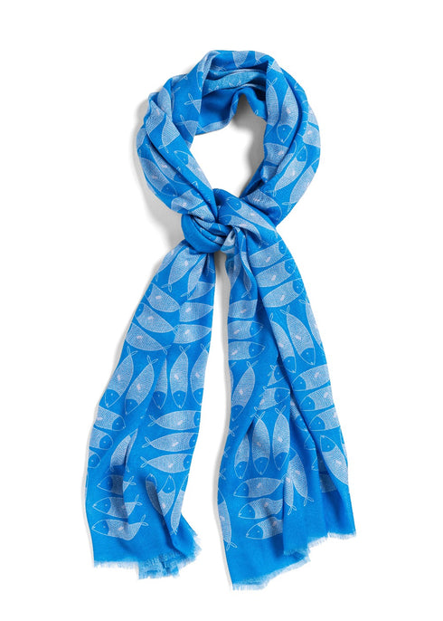 Blue Sardines large oblong modal cashmere scarf by Seth B. Minkin