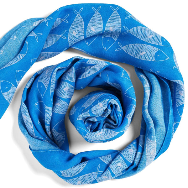 Blue Sardines large oblong modal cashmere scarf by Seth B. Minkin