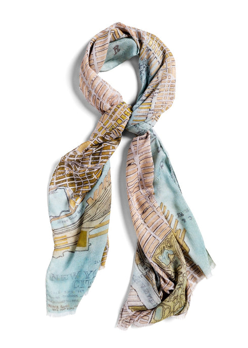 Gold Manhattan large oblong modal cashmere scarf by Seth B. Minkin