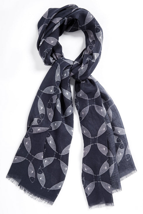 Indigo Sardines large oblong modal cashmere scarf by Seth B. Minkin