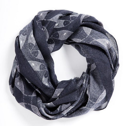 Indigo Sardines large oblong modal cashmere scarf by Seth B. Minkin