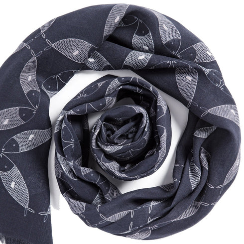 Indigo Sardines large oblong modal cashmere scarf by Seth B. Minkin