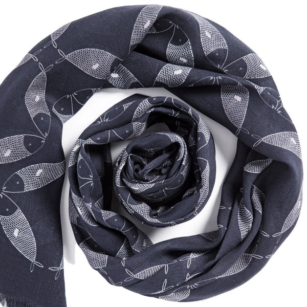 Indigo Sardines large oblong modal cashmere scarf by Seth B. Minkin