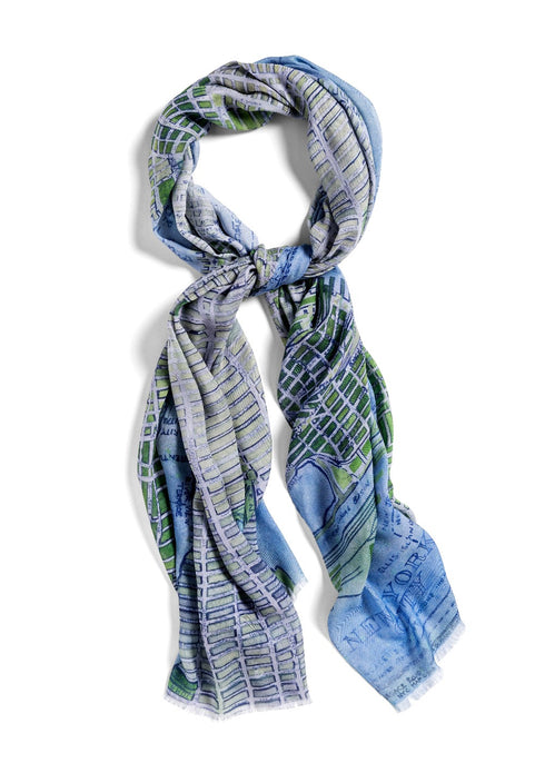 Blue Manhattan large oblong modal cashmere scarf by Seth B. Minkin