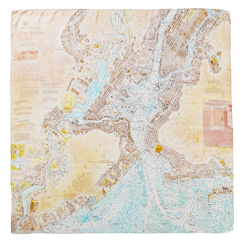 NY Harbor Chart square modal cashmere scarf by Seth B. Minkin