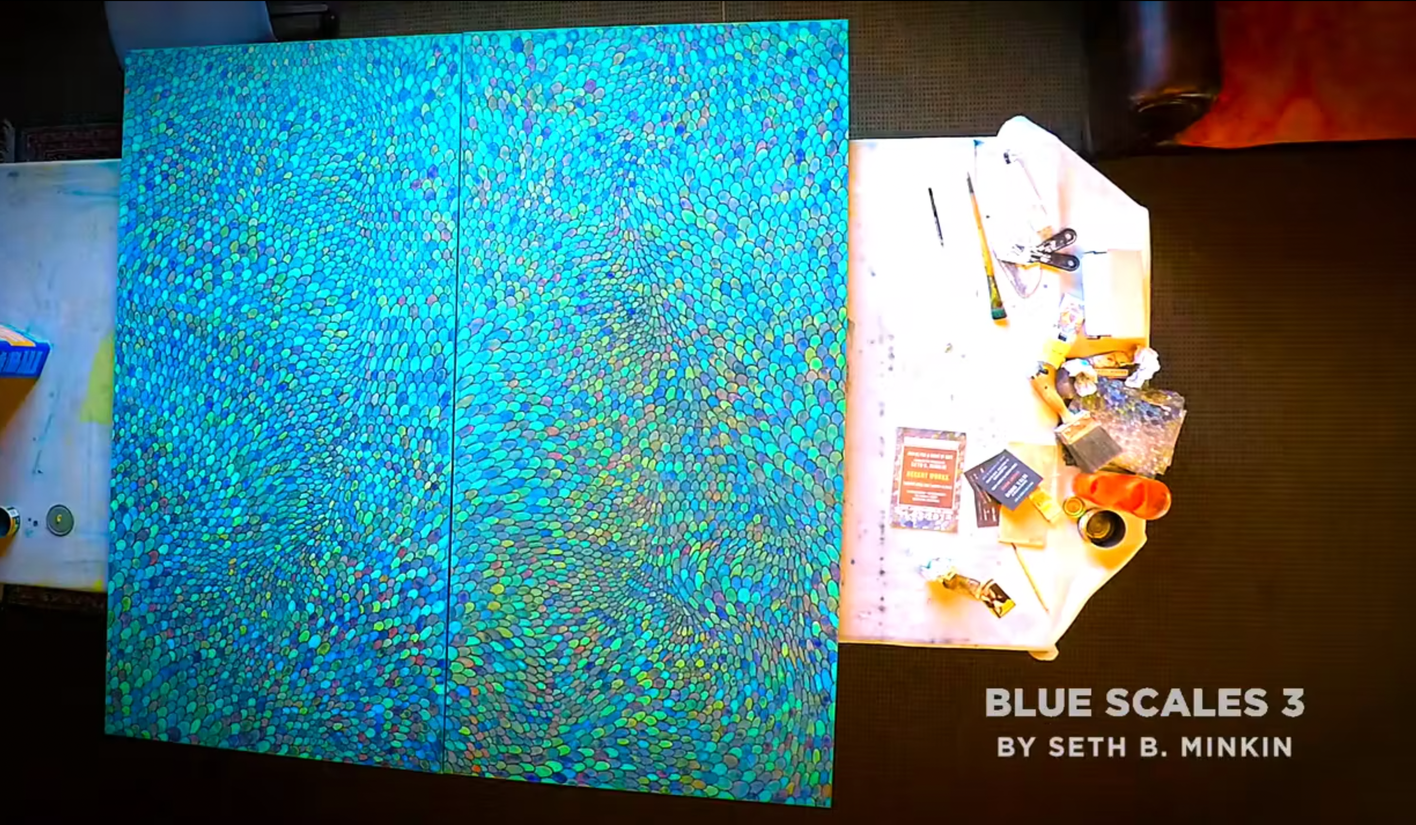 Load video: The Making of &#39;Blue Scales III&#39; an oil on canvas original painting by Seth B Minkin
