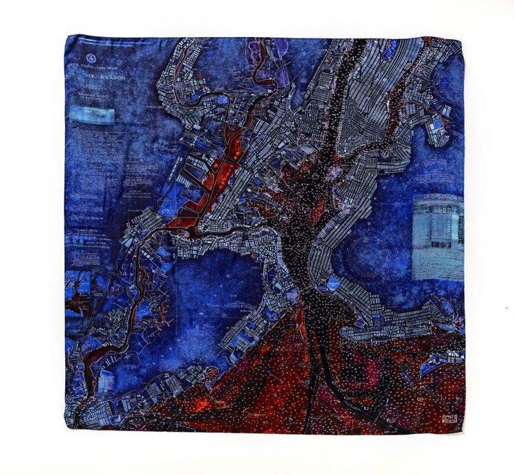NY Harbor Blue square modal cashmere scarf by Seth B. Minkin