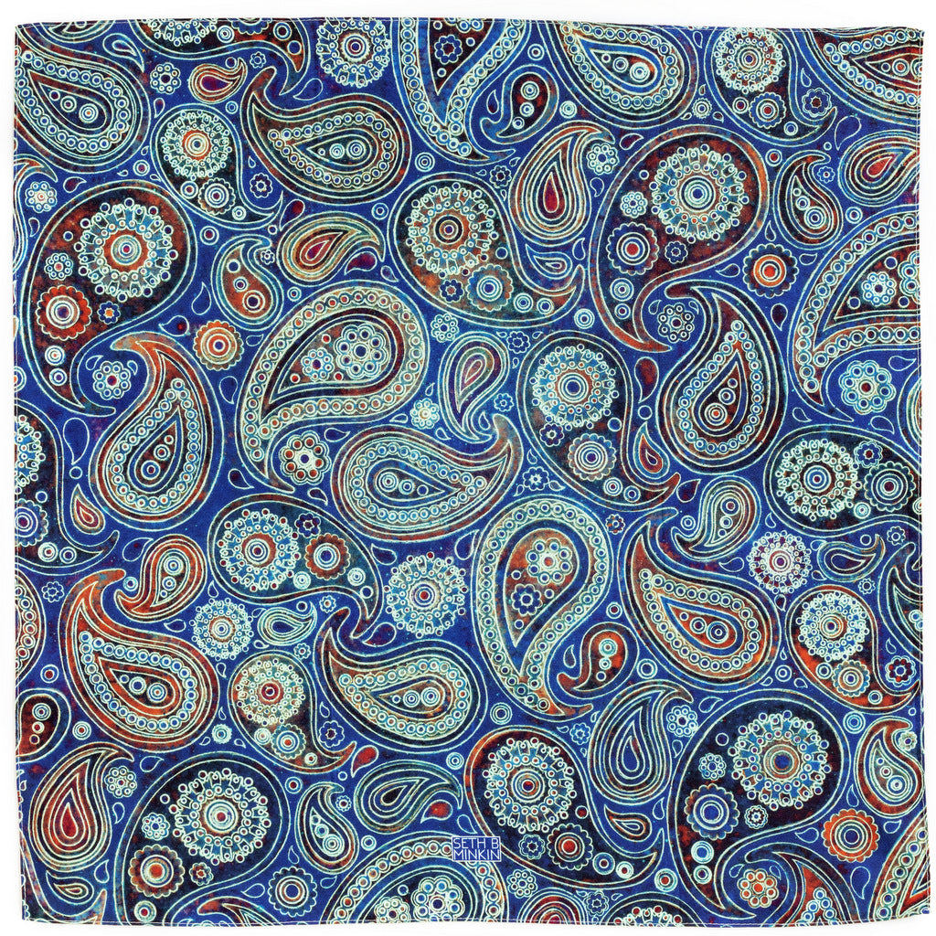 [cobalt paisley]  [silk square] - Seth B. Minkin